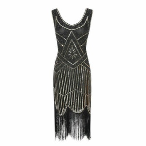 Vestido estilo flapper con borlas y lentejuelas de talla grande: disfraz de Gatsby de los años 20