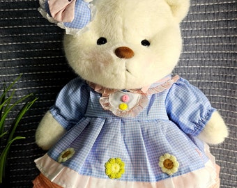 Blue Plaid Dress w/ Ribbon, Bear Costume, Luna Bear Clothes, Cute Bear, Bear Dress, Bear Outfit, Costumes