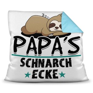 Pillow with saying for dad: Dad's snoring corner Father's Day gift Gift idea for Father's Day Christmas gift Birthday Farbkissen Rückseite Hellblau