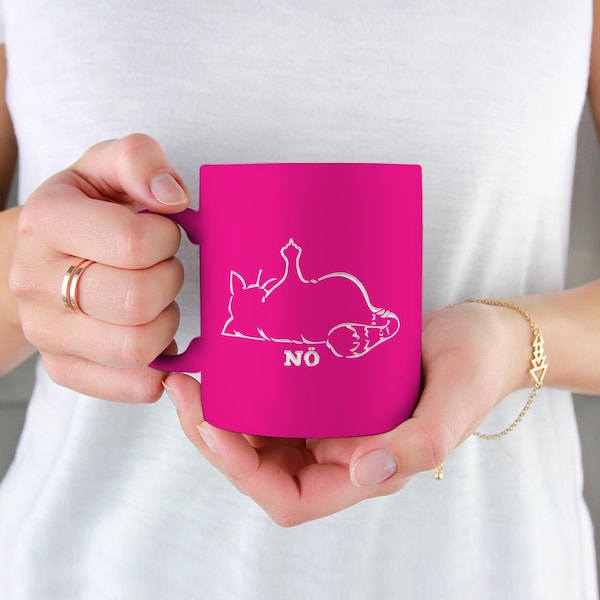 NEON cup with engraving: Nope cat shows middle finger | Funny gift idea for friends and family | colleagues