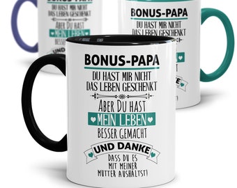 Tasse mit Spruch: Danke Bonus Papa | Geschenk zum Vatertag | Geburtstagsgeschenk