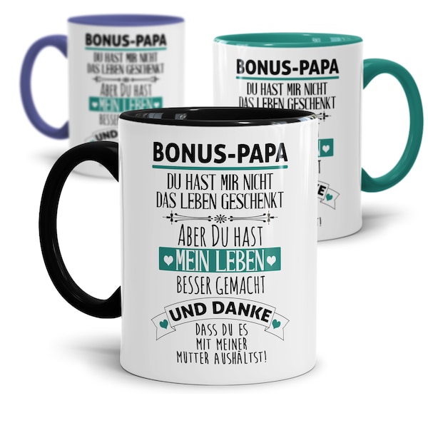 Tasse mit Spruch: Danke Bonus Papa | Geschenk zum Vatertag | Geburtstagsgeschenk