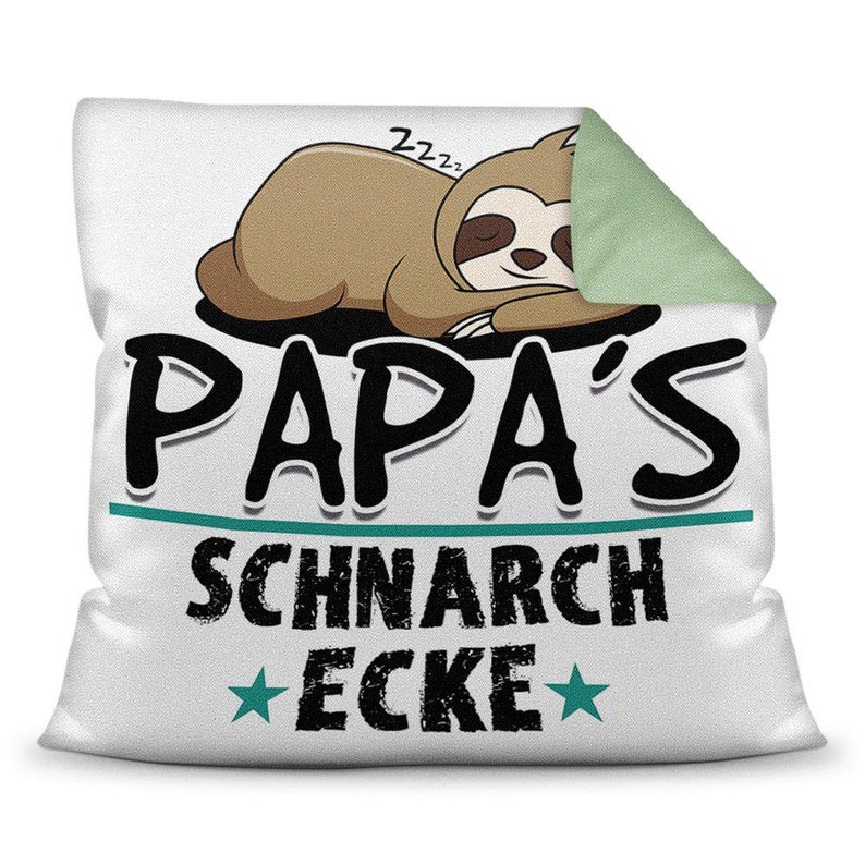 Pillow with saying for dad: Dad's snoring corner Father's Day gift Gift idea for Father's Day Christmas gift Birthday Farbkissen Rückseite Seegrün