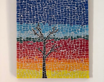 Mosaïque de verre! Coucher de soleil! Prêt cadeau! Anniversaire! Art déco. Décorations murales. Cadeau. Le prix comprend les frais de livraison!