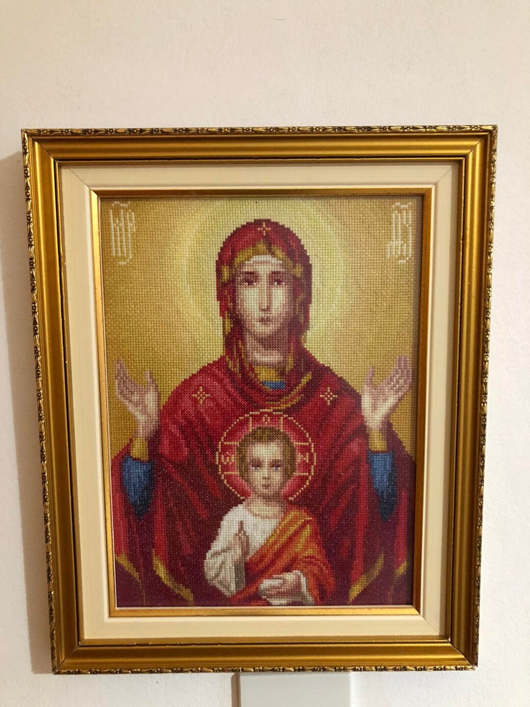 Handmade Cross Stitch Embroidery: St. Mary Icon, Framed Wall Hanging - Etsy