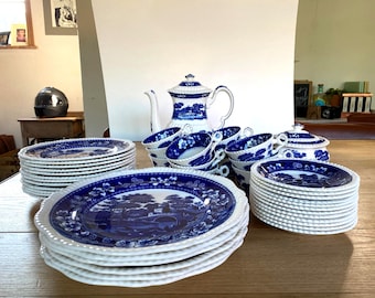 Vintage Spode England Blue Tower Dinner Plate in Blue With Gadroon