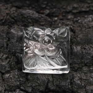 Clear Crystal Quartz Carved Gemstone Natural Healing Crystal Handmade Carved Quartz Stone Jewelry Making Gemstone Square Shape 10x10 MM
