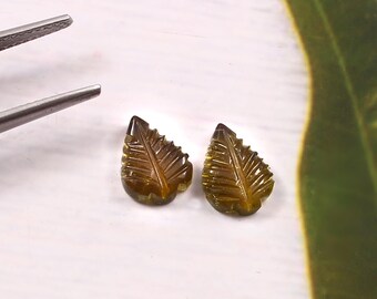 Par de folhas de turmalina verde natural para esculpir e fazer joias (9 x 7 mm)