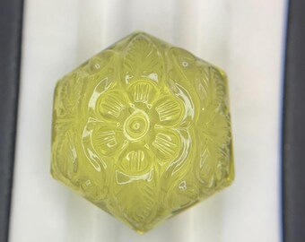 Natural Lemon Quartz Flower Carving Gemstone Hexagon Jewellery Making Stone (25x22 MM)