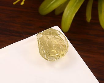 Lemon Quartz Carving Gemstone Handmade Flower Carved Quartz for Jewelry Making 16x13 MM