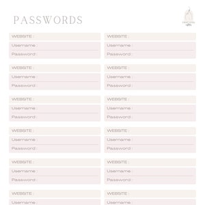 Pobierz plik PDF Password Tracker, That Girl Aesthetics Pobierz, Pomoc dotycząca haseł, House Binder