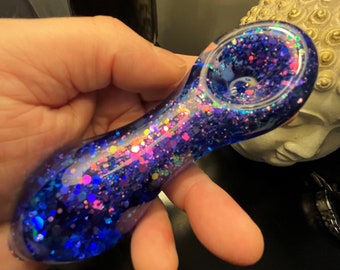 Moon River Freezable Glitter Glass Pipe  Color Changing Pipe