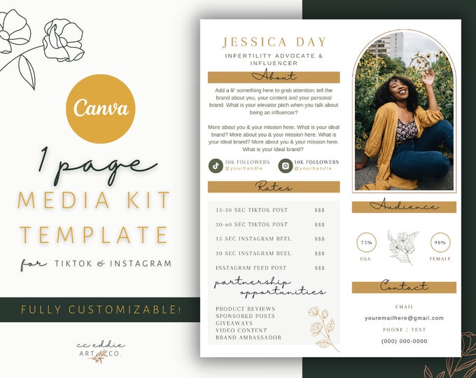 One Page Influencer Media Kit & Rate Card | Dark Mode - Etsy Canada
