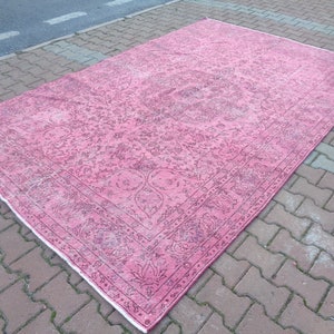 Pink Gallery Size Rug, Oversized Vintage Rug, Boho Salon Rug, Durable Big Carpet, Washable Rug, Unique Bedroom Rug 10.4 x 6.8 Patio Rug 600