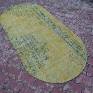 Oval Rug Large, Yellow-Green Oval Carpet, Vintage Oval Rug For Coffee Table, Vintage Style Bathroom Decor, Indoor Accent Rug  6.5x3.1 Ft G15