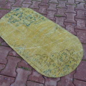 Oval Rug Large, Yellow Oval Carpet For Bathroom, Vintage Oval Rug For Coffee Table, Vintage Style Kitchen Decor, Doorway Rug  3.9 x 2 Ft G17
