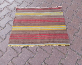 Small Tribal Kilim Rug: Handwoven Wool Entry Mat, Bohemian Decor (2.1x2.5 Ft