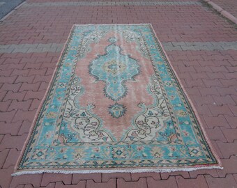 Großer Rosa Teppich, Handgemachter wollteppich, Türkis Teppich, Schlafzimmer Teppich, Boho Teppich, Boho Kinderzimmer Teppich, Blasser Wollteppich 9 x 12,8 Ft 9011