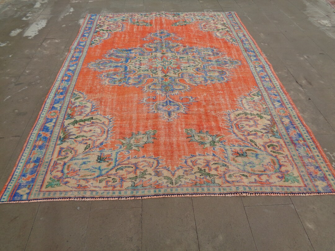 Oversized Orange Rug, Pale Lounge Rug,hand Made Red Rug, Living Room ...