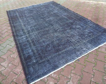 6.6x23.8 Teppich in Dunkelblau & Anthrazit Vintage, Handgemachter Teppich für Wohnzimmer, Boho Teppich, Geschenk 7050