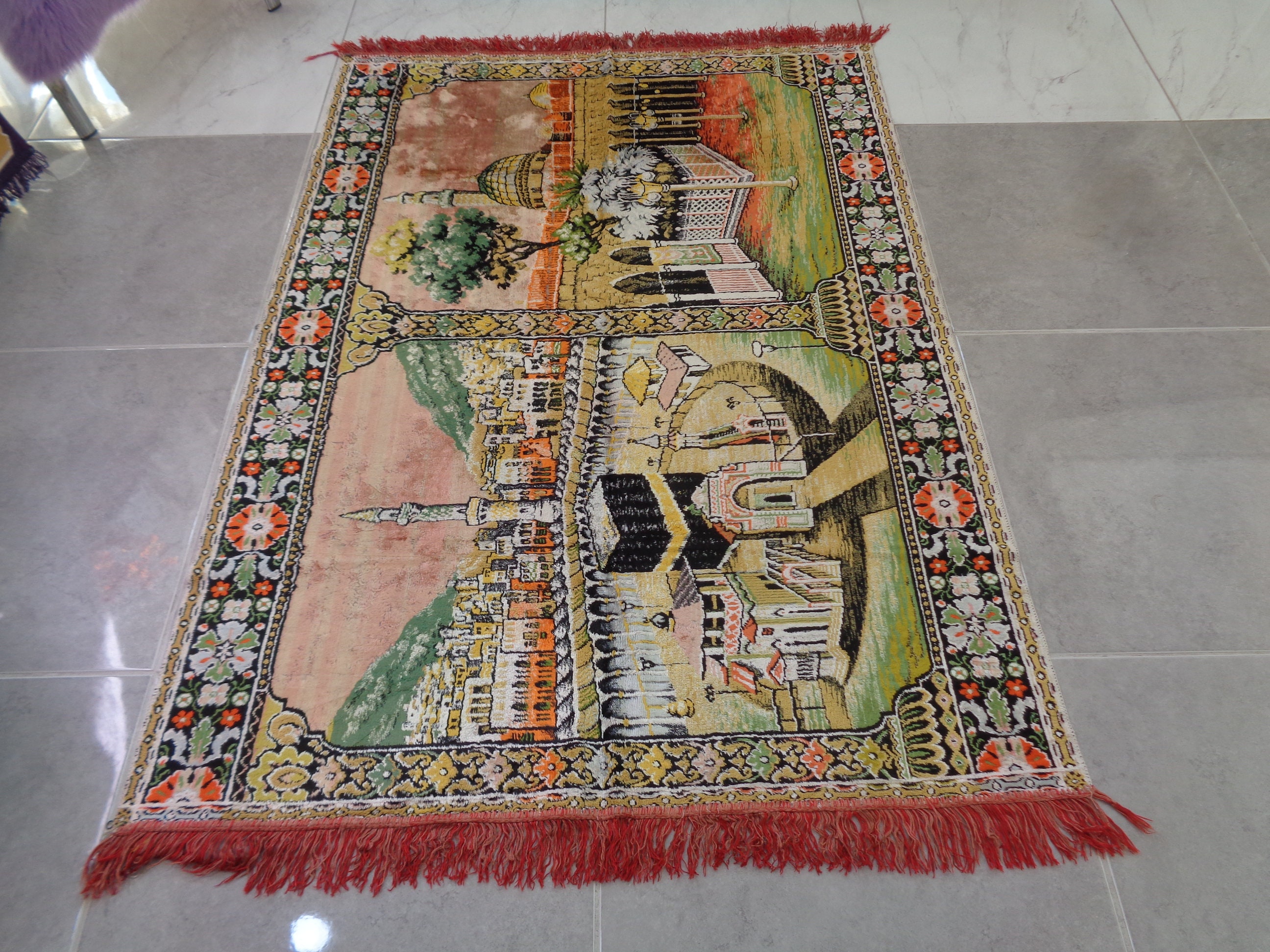 Islamic Wall Rug, Velvet Wall Hangings Rug, Mosque Wall Decor Rug