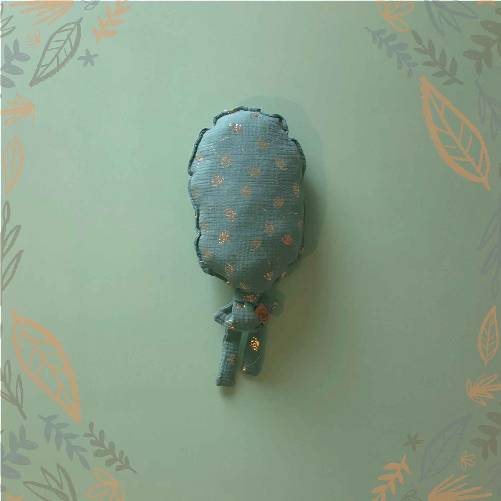 Coussin Ballon en Double Gaze Vert Eucalyptus à Motifs - Décoration Pour Chambre d'enfant