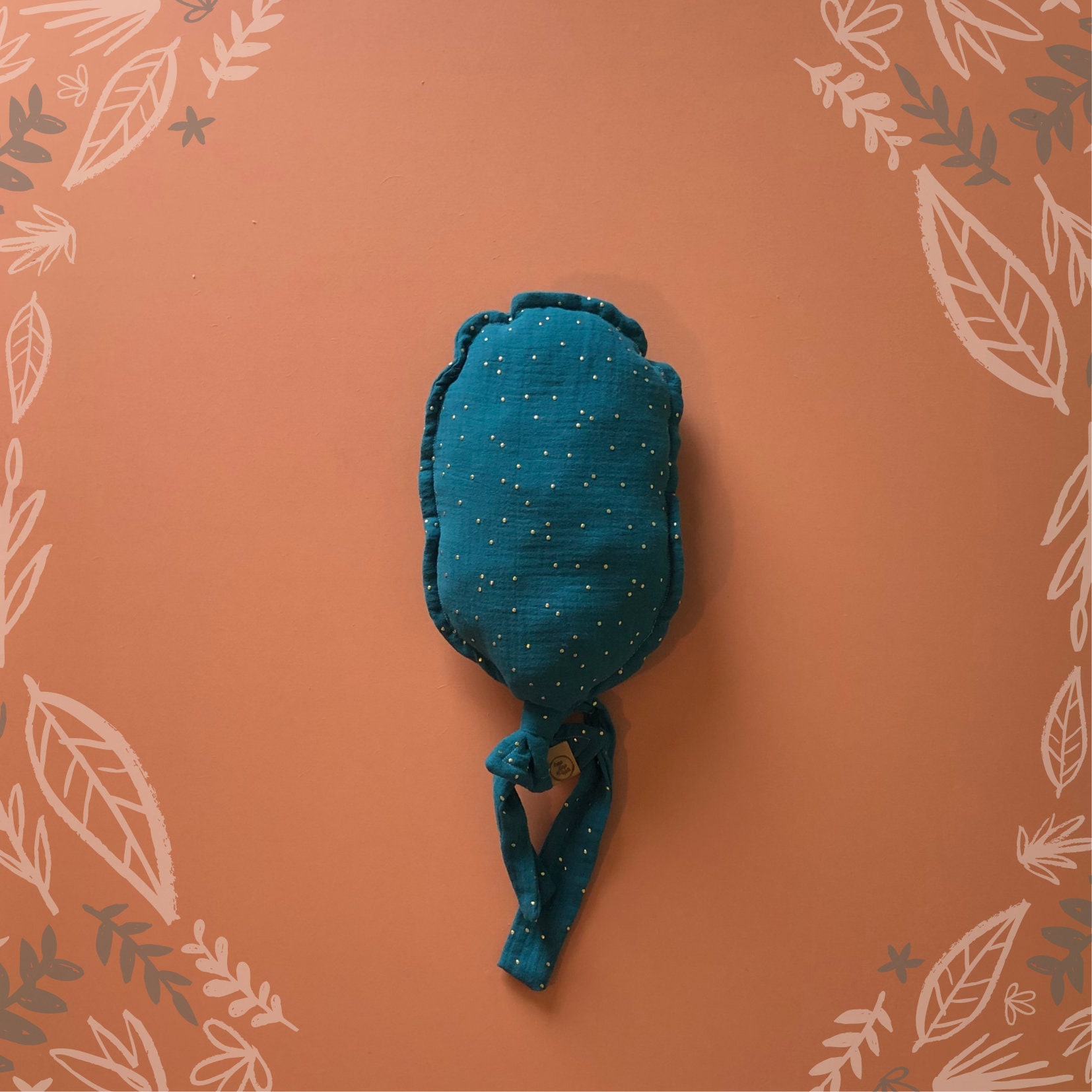 Coussin Ballon en Double Gaze Bleu à Pois Dorés - Décoration Pour Chambre d'enfant