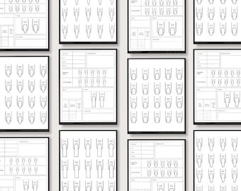 Paquete de hojas de práctica y planificación para clientes para Nail Art / Plantillas de formas de uñas + Lista de productos para Nail Technican / Elementos esenciales para uñas a presión