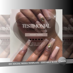 Soft Aesthetic Testimonial / Kundenbewertungsvorlage | DIY Flyer für Social Media | Nageldesign | Instagram Post Design