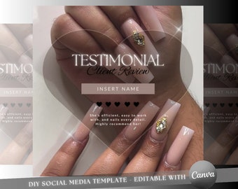 Soft Aesthetic Testimonial/Client Review Template | DIY Flyer For Social Media | Nail Tech Branding |  Instagram Post Design