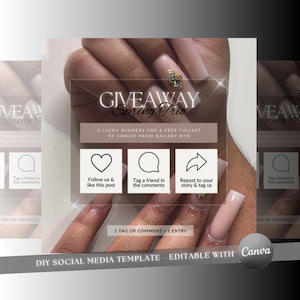May include: A social media giveaway graphic featuring a pink and white nail design. The text reads "Giveaway Spring Trio" and "3 lucky winners for a free full set of choice from Nailsby.MTB". There are four options to enter the giveaway: tag a friend in the comments, follow and like the post, tag a friend in the comments, and repost to your story and tag us. The text "1 tag or comment = 1 entry" is at the bottom of the graphic.