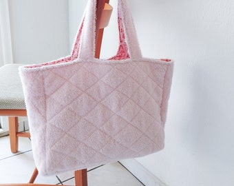 Beach Bag for Women, Terry Cloth Quilted Beach Bag Tote, Aesthetic Tote Bag