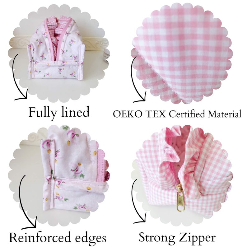 Ruffle make-up tas, roze pastel cosmetische tas met strik afbeelding 9