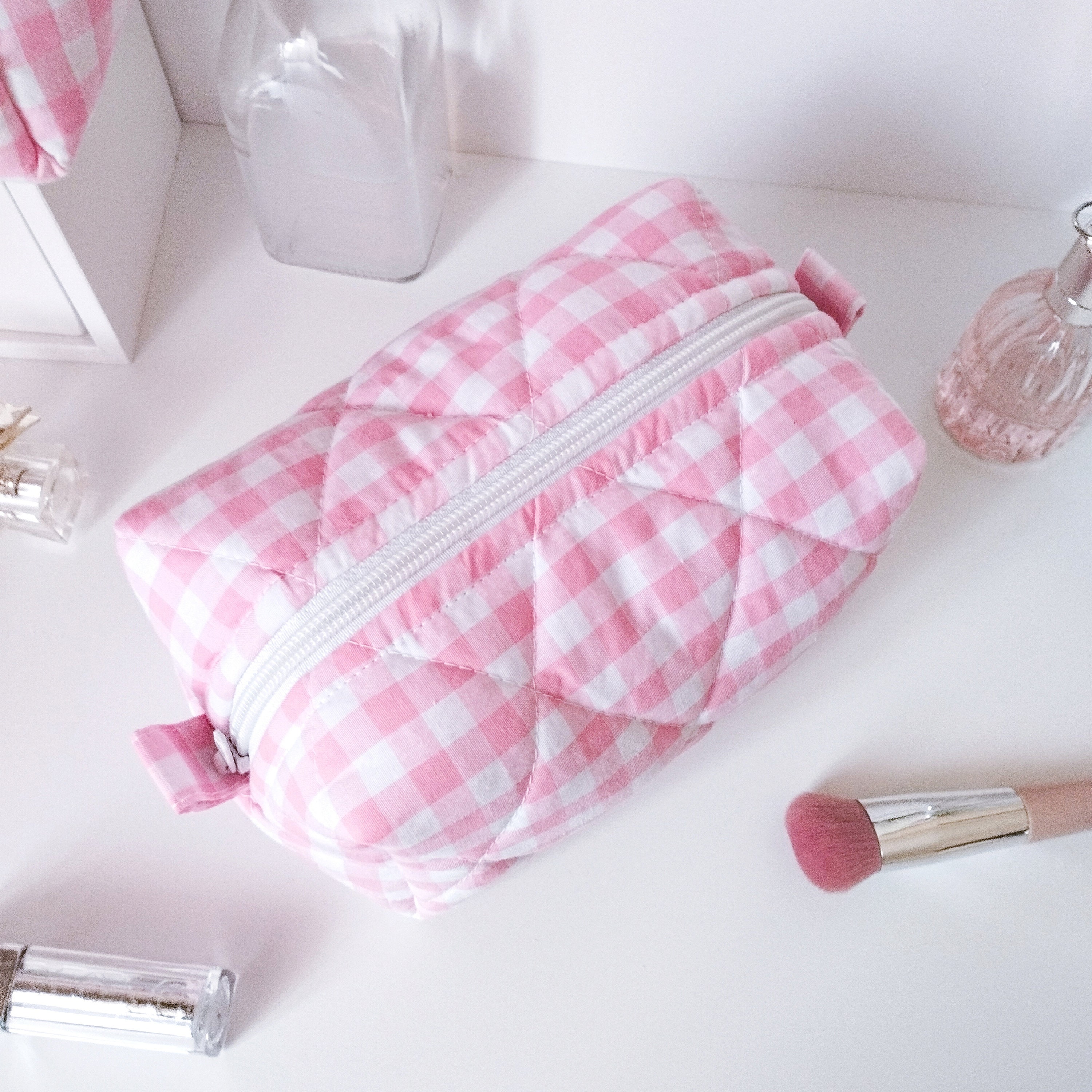 Pink Gingham Make-Up Bag
