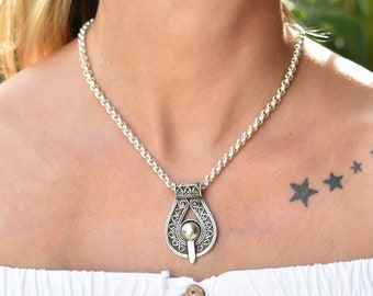 Pendentif En Argent 925 Vintage - Style Scandinave Années 70, Moderniste Et Abstrait