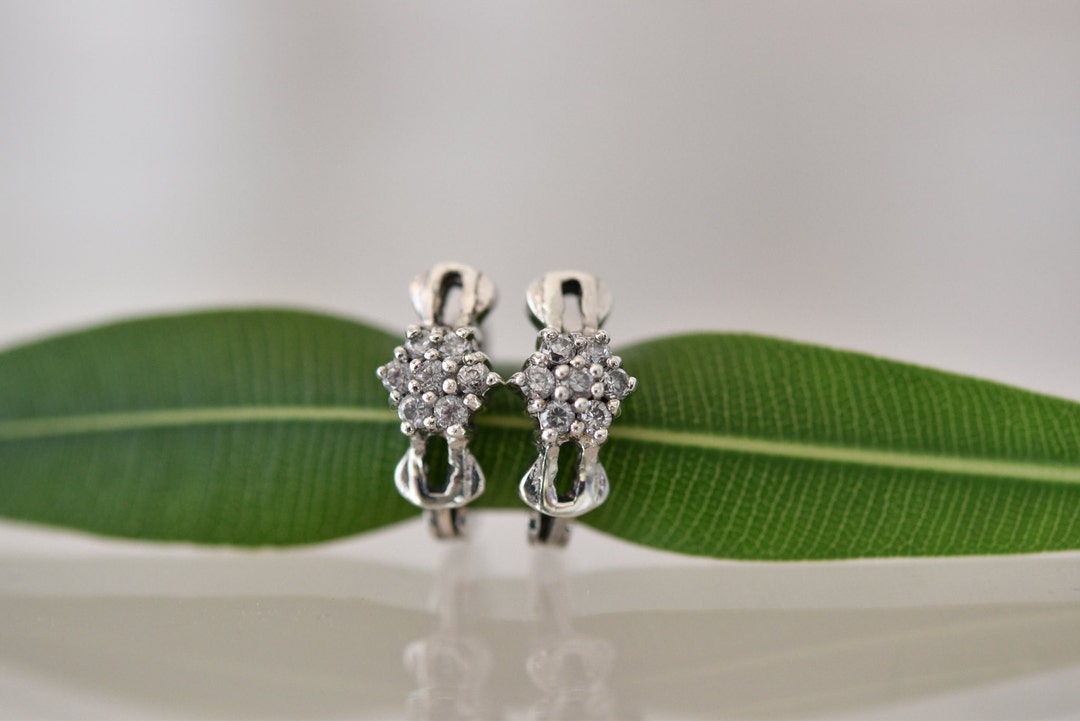 Orecchini Per Occasioni Speciali Orecchini A Perno In Oro Bianco 14k Con Zaffiri Bianchi Creati In Laboratorio 327508 - Foto 5