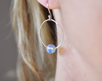 Moonstone hoop earrings in 925 silver, precious stone, handmade in Italy.