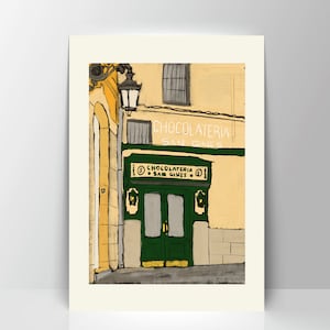 Chocolate shop San Ginés, giclée fine art print, illustration