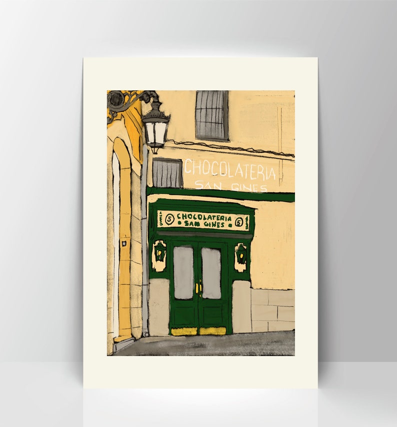 Chocolate shop San Ginés, giclée fine art print, illustration image 1