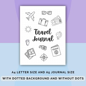 Travel Journal Cover Page, Printable A4/A5 PDF with Dotted & Plain Backgrounds
