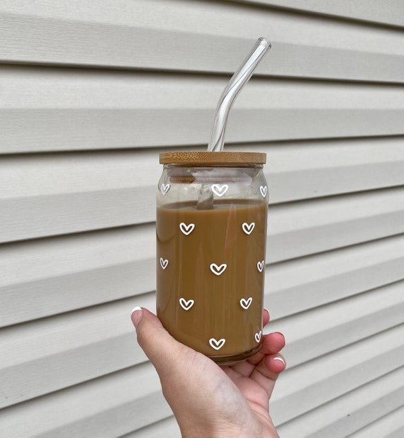 Mini Hearts Iced Coffee Cup, Beer Glass Can, Glass Coffee Cup, Soda Glass  Can, Glass Can, Iced Coffee Glass, Aesthetic Glass Beer Can