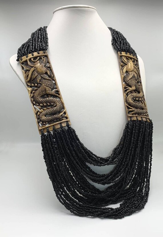 Black coral and Dragon necklace, Coral beads deco… - image 3