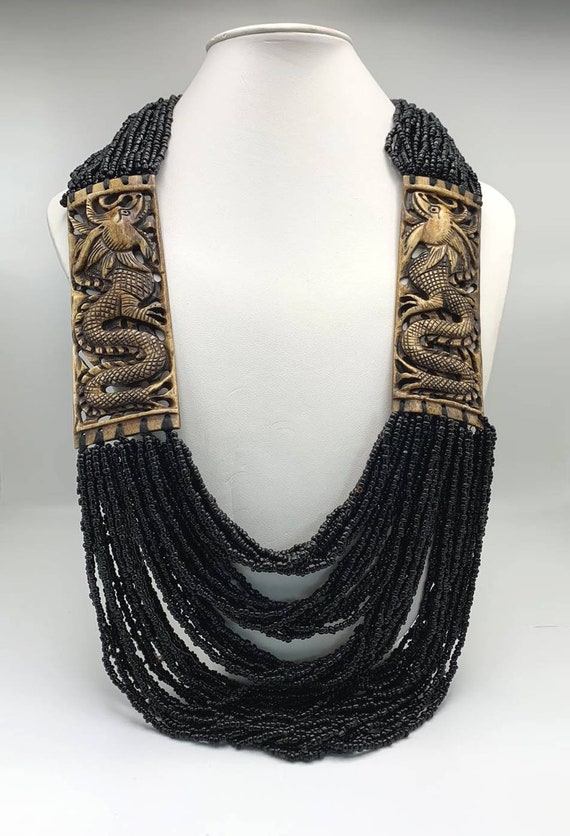 Black coral and Dragon necklace, Coral beads deco… - image 2