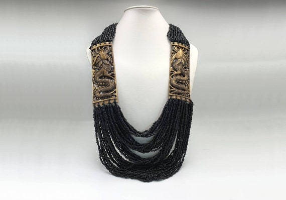 Black coral and Dragon necklace, Coral beads deco… - image 1