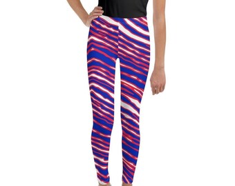 Youth Leggings Buffalo Zebra Print - Buffalo Football colors