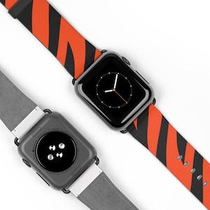 Faux Leather Apple Watch Band - Tiger Stripes Orange and Black - Cincinnati Football colors