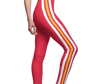 Mid Rise Leggings Kansas City Football - Red with White, Red, and Gold stripes