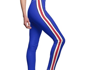 Mid Rise Leggings Buffalo Football - Blue with Navy, White, and Red stripes