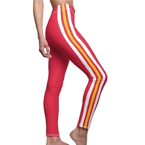 Mid Rise Leggings Kansas City Football - Red with White, Red, and Gold stripes