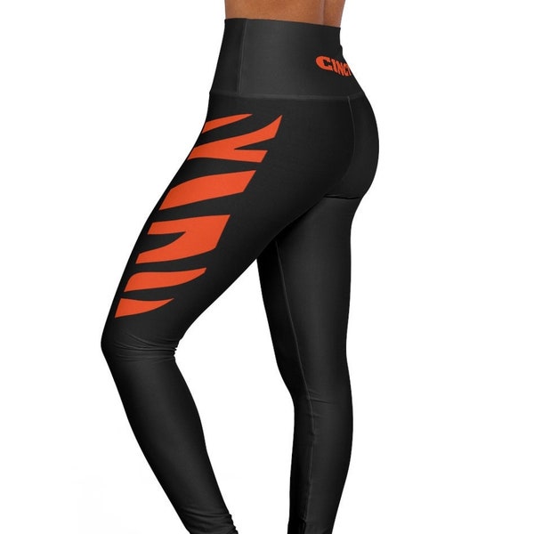 Yoga Leggings Cincinnati Football - Black with Orange stripes